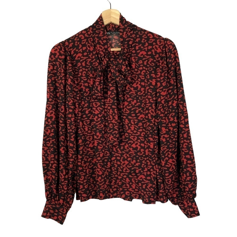 Zara Red and Black Patterned Blouse